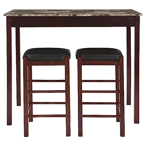 Linon Brown 3-Piece Table Faux Marble Tavern Set, 42" w x 22.25" d x 36" h Linon