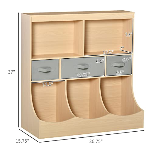 HOMCOM Natural Wood Kids Bookcase and Toy Storage Organizer with Drawers HOMCOM