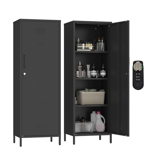 MIOCASA Metal Storage Locker with Digital Lock Steel File Cabinet with 3 Shelves 59.06-inch high for School, Bedroom, Home Office, Gym and Changing Room (Black) MIOCASA