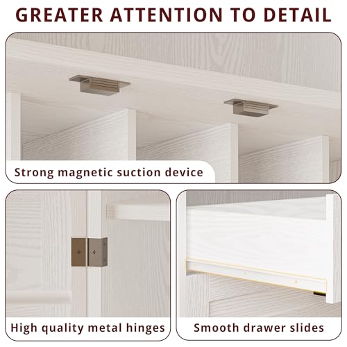 IRONCK Kitchen Pantry 72" Height, with 8 Hanging Shelves, 2 Drawers and Open Storage Cabinet, Freestanding Cupboard for Dining Room Living Room,Industrial White IRONCK