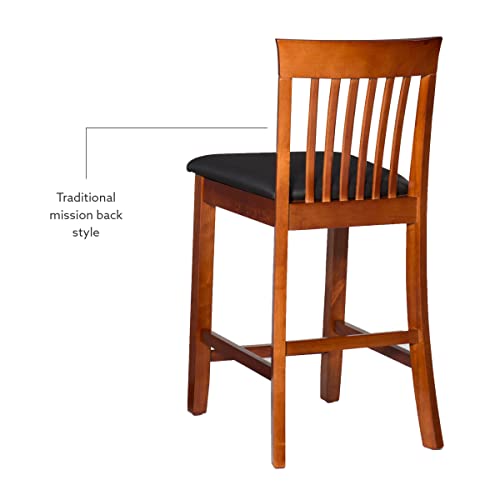 Linon Triena Red Cherry Wood Black Vinyl Padded Seat - 24 inch Linon