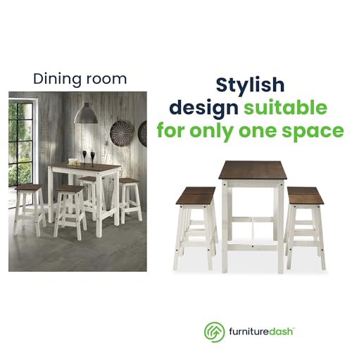 Furniture Dash Wood Bar Height Dining Set of Drop Leaf Table and 4 Stools White Distressed Furniture Dash