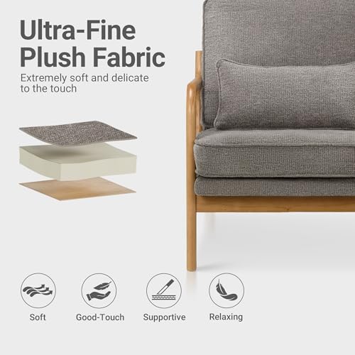 COLAMY Mid Century Modern Accent Chair Set of 2 with Lumbar Pillow, Relaxing Armchair with Solid Wood Frame & Soft Cushion, Reading Leisure Chair for Living Room,(Grey) COLAMY