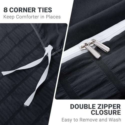 HYMOKEGE Black Duvet Cover King Size, Ultra Soft 3-Piece Seersucker Duvet Cover Set with Zipper Closure, Soft Brushed Microfiber Bedding Set with 8 Corner Ties (104"x90", 2 Pillowshams) HYMOKEGE