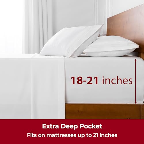 Mellanni Extra Deep King Sheets - 4 PC Iconic Collection Bedding - Hotel Luxury, Ultra Soft, Cooling Bed Sheets - Wrinkle, Fade, Stain Resistant (King, White) Mellanni