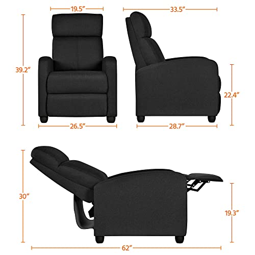 Yaheetech 2-Seat Fabric Pushback Recliner Chair with Thick Seat Cushion and Backrest Reclining Chair for Living Room Home Theater Matte Black Yaheetech