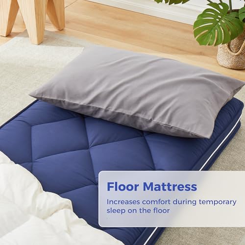 Jamdok 4Inch Floor Mattress,3 Layer Structure Cot Mattress Topper,Gel Memory Foam Futon Mattress,Removable Thickened Cover,Portable Roll Up Sleep Pad (Blue, 72X24) Jamdok
