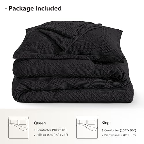 EXQ Home Waffle Comforter Queen Size - Super Soft Embossed Design Comforter Set 3 Pieces, Black 3D Diamond Pattern Bedding Set,Winter Warm Bed Set,1 Comforter with 2 Pillowcases EXQ Home