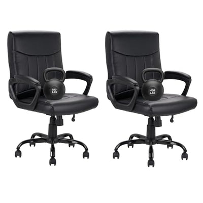CLATINA Mid Back Leather Office Executive Chair with Lumbar Support and Padded Armrestes Swivel Adjustable Ergonomic Design for Home Computer Desk 2 Pack