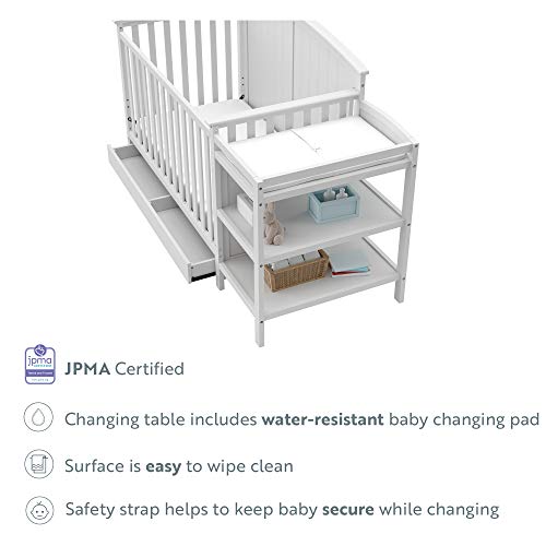 Storkcraft Steveston 5-in-1 Convertible Crib and Changer with Drawer (White) – GREENGUARD Gold Certified, Crib and Changing Table Combo with Drawer, Converts to Toddler Bed, Daybed and Full-Size Bed Storkcraft