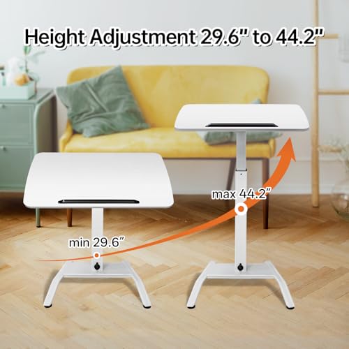 JSJCCTESK Mobile Standing Desk with 45° Tilting Desktop, Portable Rolling Standing, Height Adjustable Sit Stand Foldable with Wheels, Mobile Desk Workstation for Home Office (White, Large) JSJCCTESK