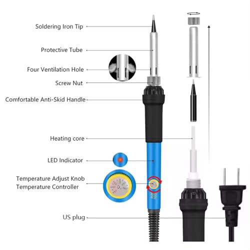 Electric Sodering Iron Kit set 110V 60W Adjustable Temperature Soldering Iron Digital Multimeter 5pcs Soldering Tips Solder Wire Stand, Desoldering Pump Tweezers Welding Tool Screwdriver wire stripper daGodtech