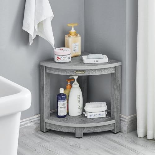 Waterproof Shower Bench for Inside Shower, Gray HDPS Corner Shower Stool for Shaving Legs, Poly Lumber Shower Foot Seat, Plastic Bathroom Shower Bench Seat with Storage Shelf, Non-Slip/No-Maintenance KaimuBench