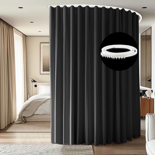 cbsroro Room Divider Ceiling Mounted Curtains Track Sets Extra Wide Blackout Curtain Flexible Tracks for Bedroom Privacy Partition Separator, 1 Panel Black Drape and White Rail, W8.3 x H8ft cbsroro