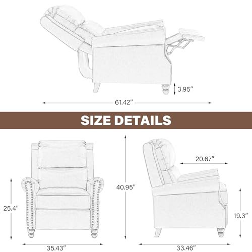 UIXE Pushback Recliner Chair, Fabric Armchair Push Back Accent Chair, Rivet Trim Club Chair Home Theater Overstuffed Single Sofa Reading Seat for Living Room, Pattern