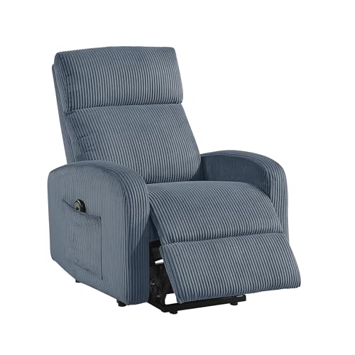Lexicon Power Lift Recliner Chair for Elderly with Remote Control, Gentle Lift Motion, Side Pocket Armrest, Corduroy Upholstered Electric Recliner for Living Room/Bedroom, Easy Assembly, Midnight Blue