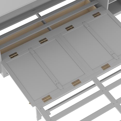 Bellemave Queen Size Murphy Bed, Cabinet Bed with 2 Shelves and Storage Drawers, Farmhouse Murphy Cabinet, Noisy Free, for Guest Bedroom, Living Room, Office, Light Gray Bellemave