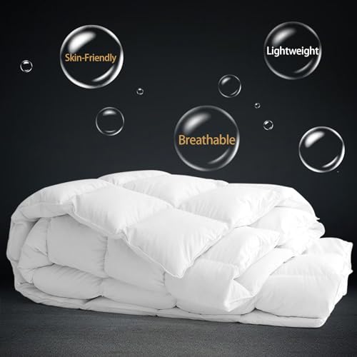 CYMULA Twin Size Feather Down Comforter - All Season White Duvet Insert, Lightweight Box Stitched, Fluffy Breathable, Ultra Soft Quiet Hotel Style with 8 Tabs(68" x 90") CYMULA