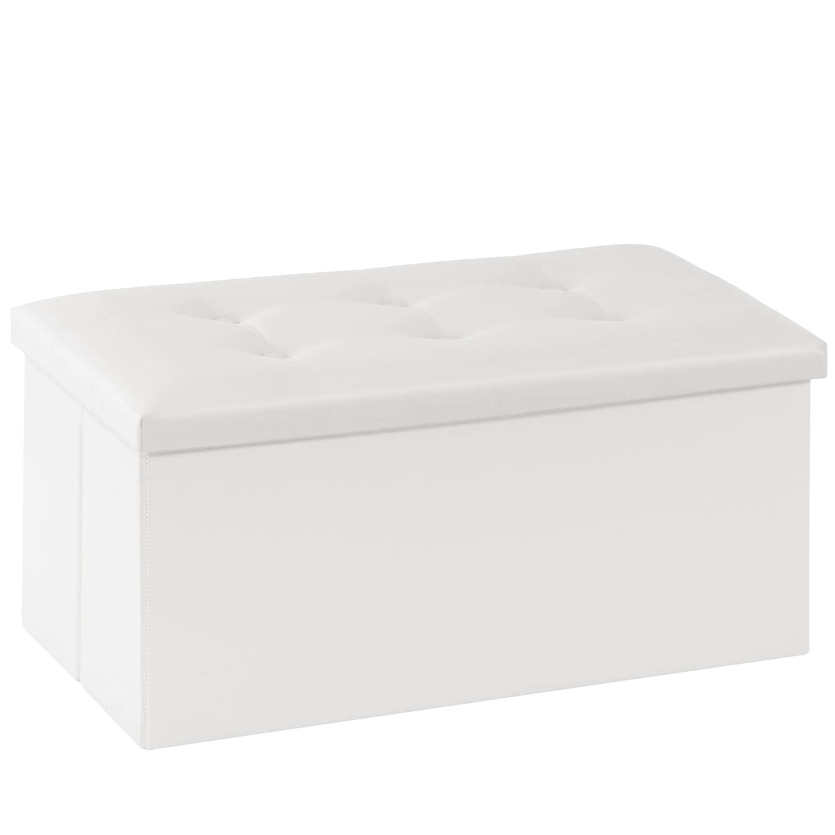 Youdesure White Folding Storage Ottoman Bench, Faux Leather Footrest for Living Room, Ottoman with Storage Padded Seat for Bedroom, Holds up to 350lbs Youdesure