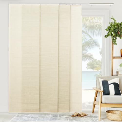 CHICOLOGY Panel Track Vertical Blinds for Sliding Patio Doors, Room Dividers and Closet Covers, Four Woven Panels 23 in Wide Each, Adjustable Track 46-86 in W, Height Trimmable Up to 96 in, Beige CHICOLOGY