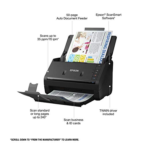 Epson Workforce ES-400 II Color Duplex Desktop Document Scanner for PC and Mac, with Auto Document Feeder (ADF) and Image Adjustment Tools, ES-400 II Epson
