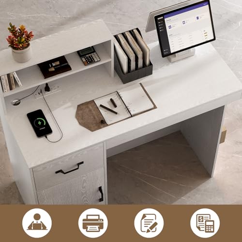 TUSY 42.2" H Modern Reception Desk with Drawer - Small Front Desk with Adjustable LED Light, Reception Room Table with Built-in USB Outlet for Office, Salon, Lobby (47.2" W x 19.69" D x 42.2" H) TUSY