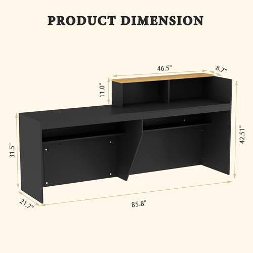 Reception Desk with Counter with Storage Shelves Modern Front Desk Large Wooden Commercial Reception Counter for Checkout, Lobby, Beauty Salon,Office,Black