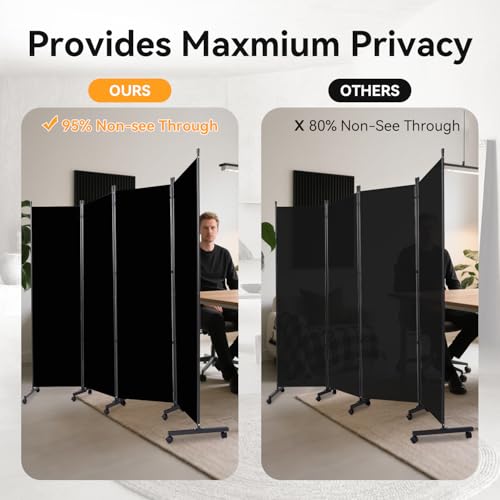 Room Divider (4 Panel) Wall Divider for Room Separation, 88 inch Wide Portable Privacy Screens W/Wheels, Metal Frame Freestanding Room Separators 5.6FT Room Partitions and Dividers YASRKML