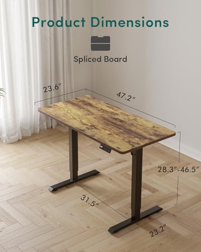 CubiCubi Electric Standing Desk, 48 x 24 Inches Height Adjustable Sit Stand Desk, Ergonomic Home Office Computer Workstation, Rustic Brown CubiCubi