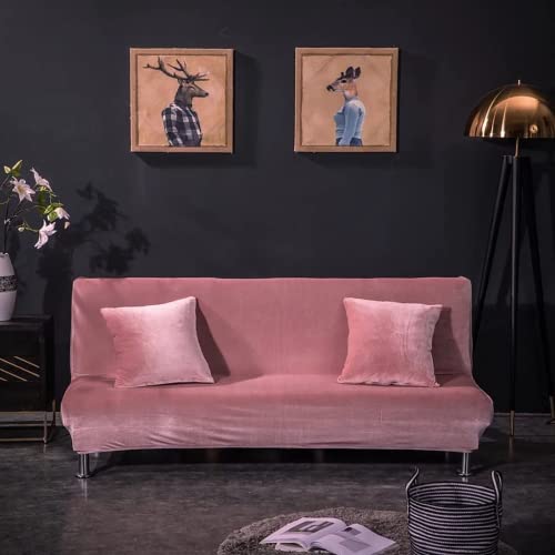 SFYZ HOME Velvet Armless Futon Slipcover,Stretch Silver Fox futon Cover, Modern Solid Color Sofa Bed Cover for for Futon Folding Bed Sofa (Pink,M-61-72.8in/155-185cm) SFYZ HOME