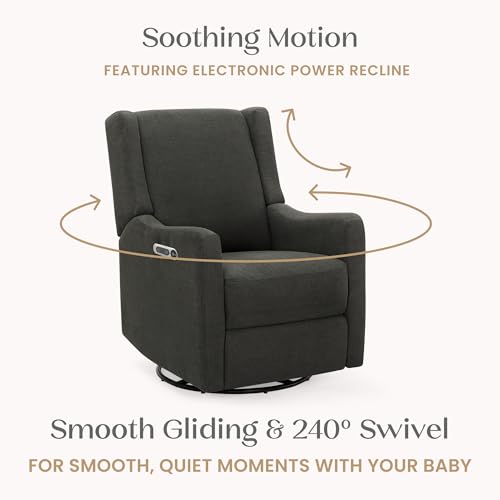 Delta Children Mercer Electronic Power Recliner and Swivel Glider with USB Port in LiveSmart Performance Fabric - Water Repellent & Stain Resistant, Dark Grey