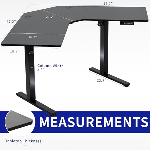 VIVO Electric Corner L-Shaped 47 x 47 in Standing Desk, Memory Height Adjustment, Black Top Black Frame, DESK-E1L94B VIVO