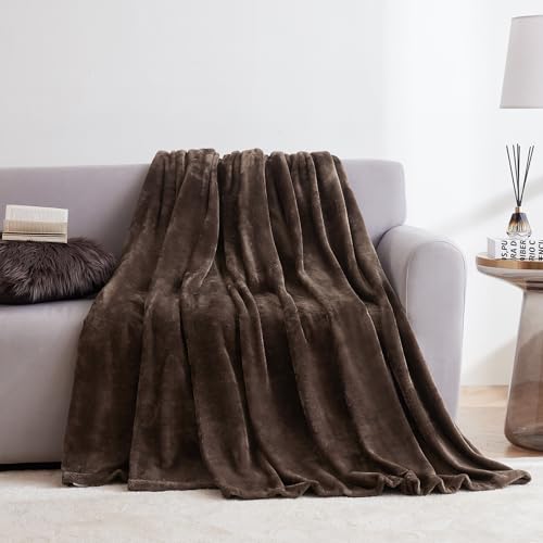 Hansleep Fleece Brown Full Blanket, Super Soft Flannel Fuzzy Plush Cozy Blanket for All Seasons, Brown, Full 84x90 Inches Hansleep