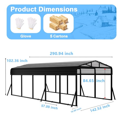 SYLVIERA 12x25FT Heavy Duty Metal Carport Canopy - Reinforced Galvanized Steel Frame, All-Weather Protection, Easy Assembly Car Port Shelter for Vehicles, Boats & Tractors Sylviera