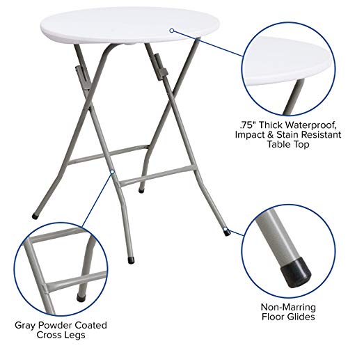 Flash Furniture Elon 2' Round All-Occasion Plastic Folding Event Table, Foldable Portable Banquet Table for Indoor/Outdoor Events, White Flash Furniture