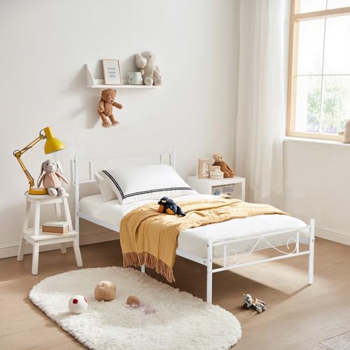Homy Casa 36" Single Size Bed Frame Platform Metal with Headboard, Underbed Storage Steel Slats, Heavy-Duty Mattress Foundation for Bedroom, No Box Spring Needed, Black Homy Casa