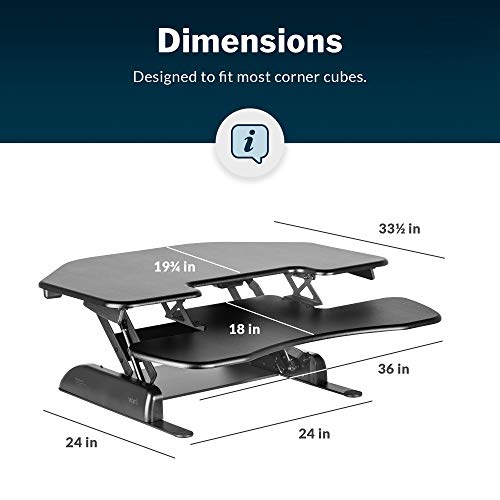 Vari - VariDesk Cube Corner 36 - Cubicle Standing Desk Converter for Dual Monitors - Home Office Desk with 11 Height Adjustable Settings, Spring-Assisted Lift, Weighted Base - Fully Assembled, Black VARIDESK
