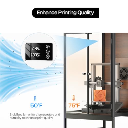 Crafit 3D Printer Cabinet with 48 Spools Filament Storage Rack, 3D Printer Enclosure with Ventilation, Thermo-Hygrometer and LED Light, Heat-Resistant, Dustproof and Noise-Reduction Design, Upgraded Crafit