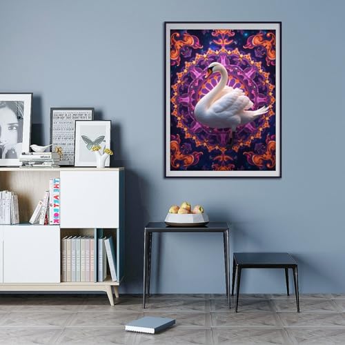 TZTTZT Diamond Art Kits for Adults - Majestic Swan Kaleidoscope Pattern Diamond Painting Kits for Adults Beginner, 12x16 in Frameless Diamond Painting Kit for Home Wall Decor TZTTZT