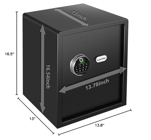 Biometric Home Safe, Fingerprint Gun Safe Lock Box,Money Box for Jewelry Handgun Cash Valuables,Perfect for Home/Office/Hotel, Black, 1.55 Cubic Feet VoleStay