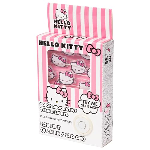 Silver Buffalo Hello Kitty Face with Pink Bow 20ct Decorative String Lights, 7 Feet Long, Battery Powered, Warm White LED Silver Buffalo