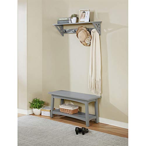 Alaterre Furniture Craftsbury 36 in. Wide Entryway Bench with Shelf, Dove Gray, Wood Accent Bench Seating for 2, Store Shoes & Bags, Perfect for Entryway, Dining or Living Room Furniture Alaterre Furniture