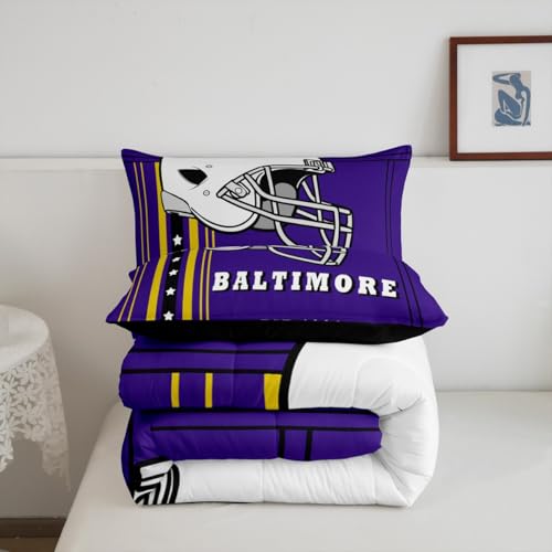 Erosebridal Sports Team Comforter Set, Twin 2Pcs | Purple & Gold Striped Stars Bedding Set, Football City Kids Bedding, Classic Rugby Game Duvet Insert - Inspired by Sports Fans Team Colors Erosebridal