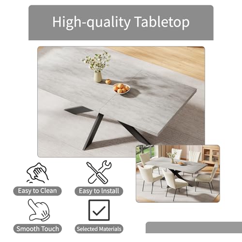 ZckyCine 6-Piece Extendable Dining Table Set, Modern 51''–67'' Grey Wood Table with 6 Black Fabric Chairs, Dining Room Table and Chairs for 6, Ideal for Kitchen or Dining Room ZckyCine