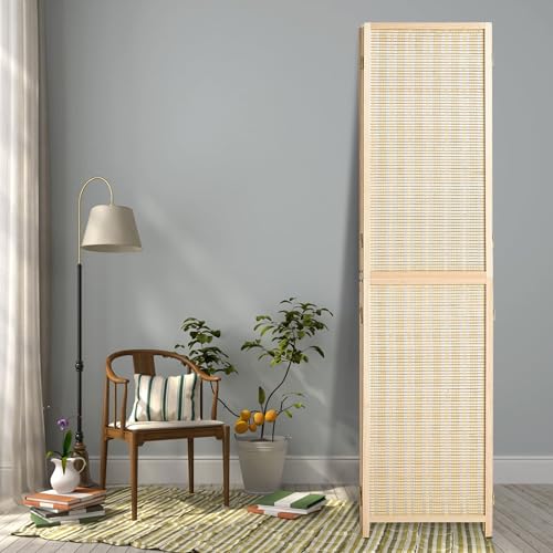 Duraspace 6 Panel Bamboo Room Divider, 5.6ft Tall Folding Privacy Screen for Room Separation and Portable Freestanding Wall Partition, Sturdy Double Hinge Folding Screen DURASPACE