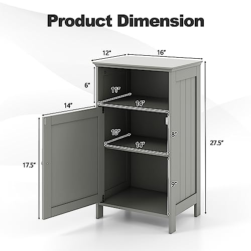 CLEEMAN Bathroom Storage Cabinet, Freestanding Wooden Bathroom Floor Cabinet with Door, Open Shelf, 3-Level Adjustable Shelf, Multipurpose Side Storage Organizer for Living Room, Kitchen (Grey) CLEEMAN