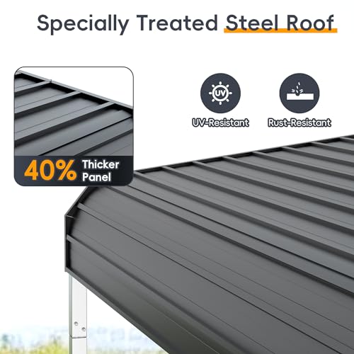 10x15 FT Heavy Duty Metal Carport Kits with Galvanized Steel Roof and Frame, Outdoor Carport Canopy Enhanced Base, Extra Large Car Garage Shelter for Car, SUV, Truck and Boats, Gray Redpick