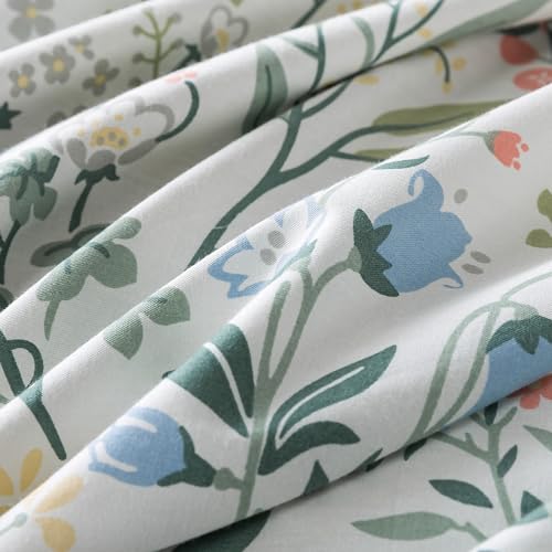 HoneiLife Duvet Cover Queen Size - 100% Cotton Comforter Floral Breathable Duvet Cover with Zipper Closure & Corner Ties,3pcs Wildflower Comforter Cover Sets- Fragrant Grass HoneiLife