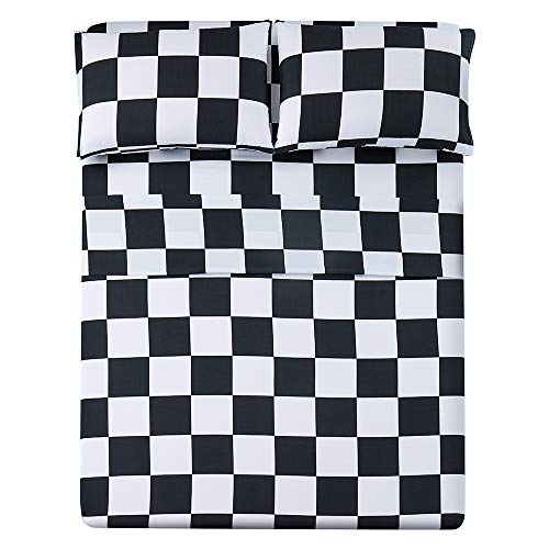 Best Season Bed Sheet Set 3 Pieces -Twin Size-Soft Durable Microfiber Bedding Sheet Set,Deep Pocket,Stain,Fade & Wrinkle Resistant (Plaid Black&White) Best Season