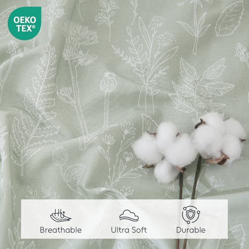 Homilay 100% Natural Cotton Percale Sheets Set,Full Size 4 PC, Breathable&Durable Hotel Quality Bedding, 16" Deep Pocket Botanical Floral Bedsheets,Sage Green Homilay